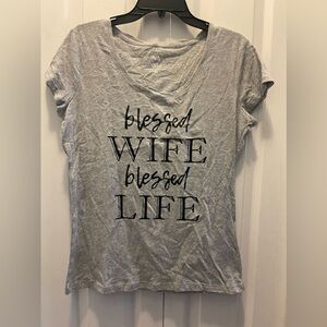 New York & Company, blessed wife blessed life on gray shirt size Medium